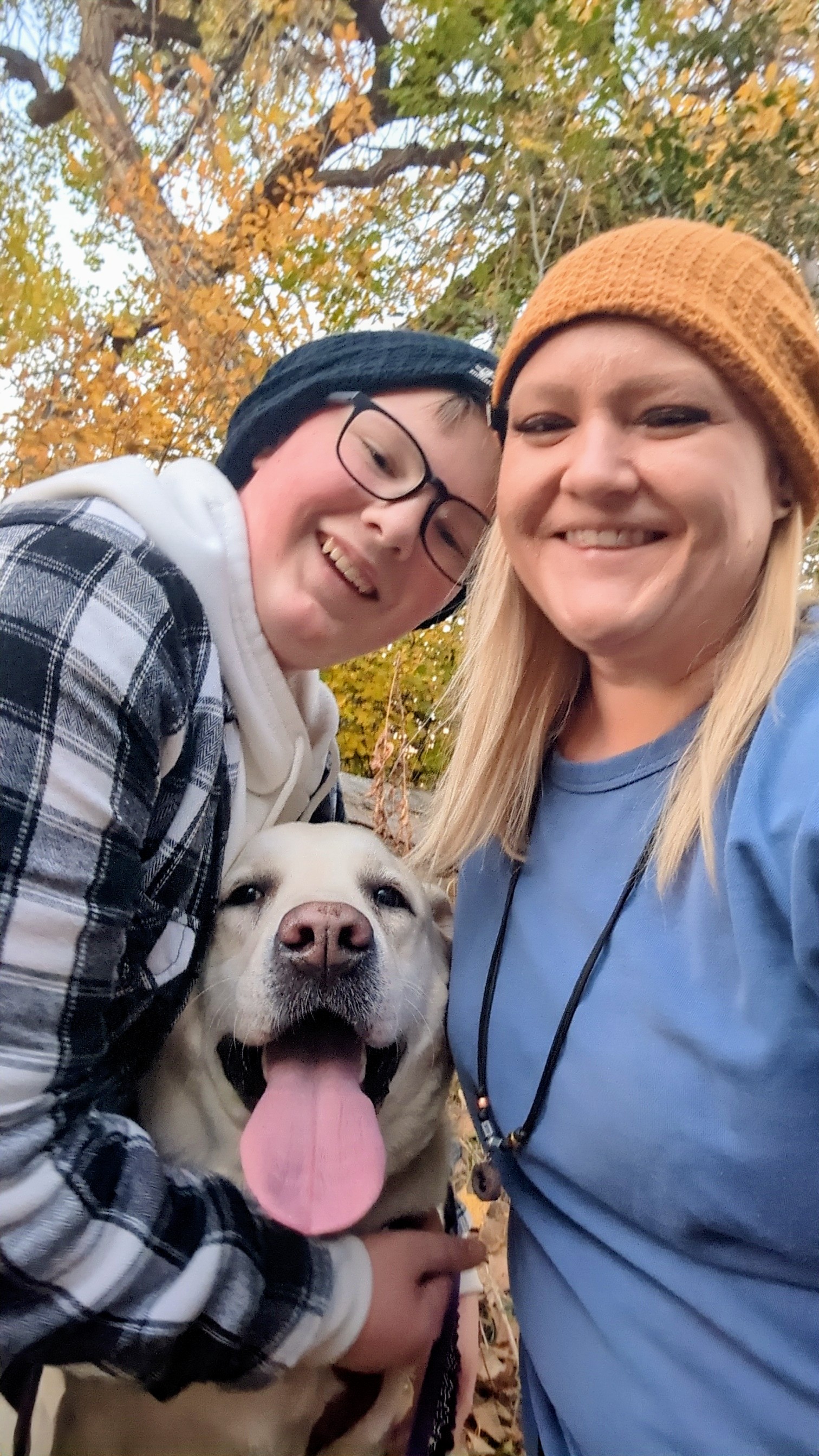 Becky, her son Ben, and their dog Willow (aka: Wilbur) - the family behind Smoky Mountain Mailers
